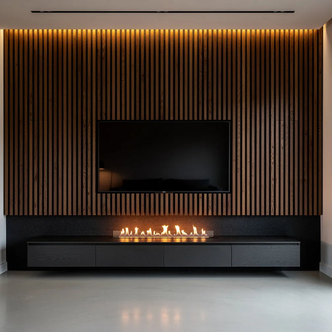 houten panelen achter tv