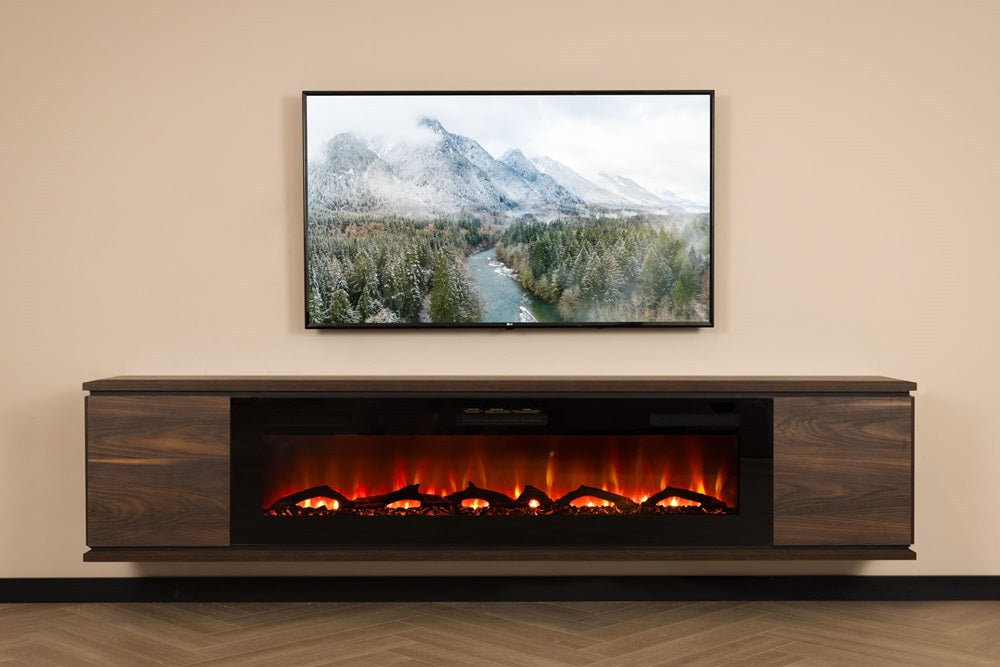 Rockefeller Tv kast met sfeerhaard | Donker noten